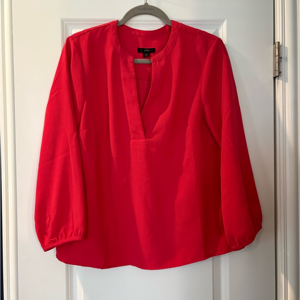 J. Crew bright pink V-Neck Tunic Ballon Sleeve Long Sleeve Blouse size medium
